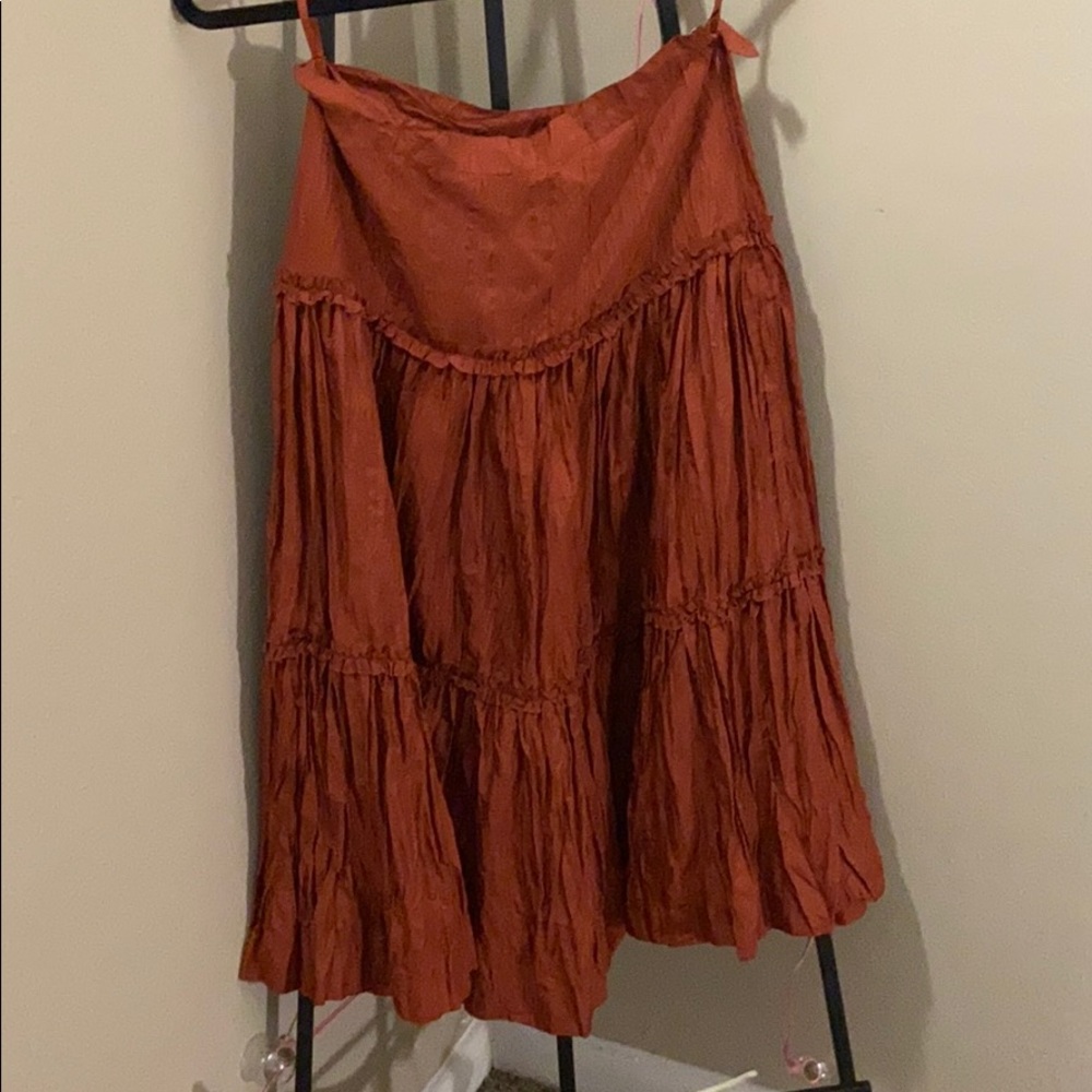 Snak Crinkle Silk Tier Maxi Skirt in Burnt Orange